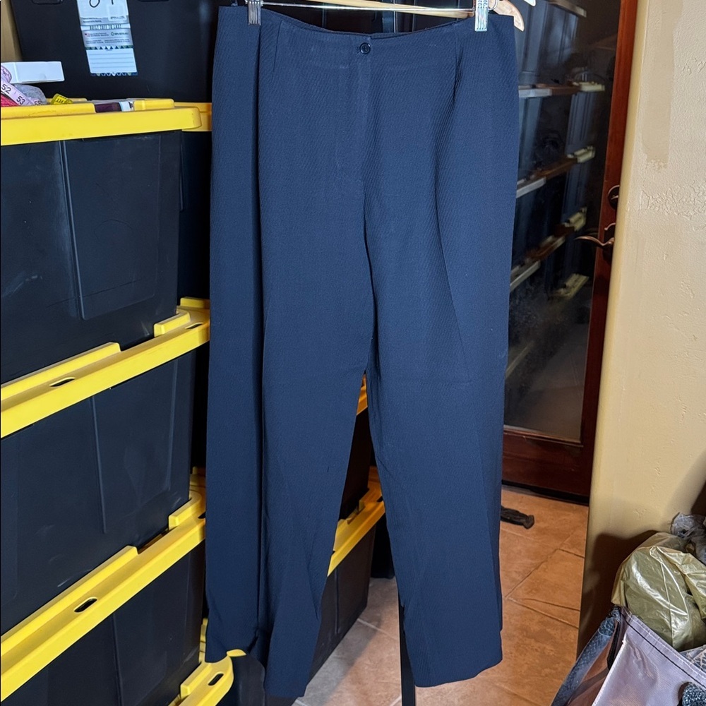 Vintage Armani Collezioni Black Wool Blend Trousers Sz 16 Made in Italy Wide Leg - Picture 2 of 12